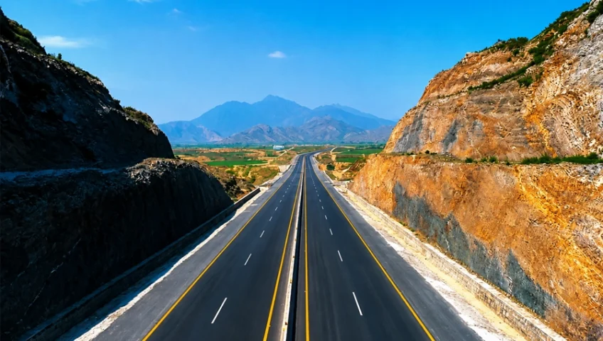 Swat Motorway expressway cutting through mountains built with cement supplied by Ammad Trading